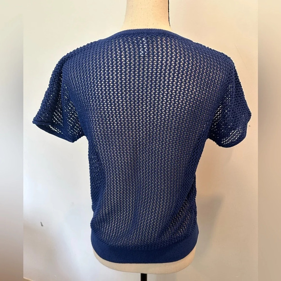 Chico Mesh Short Sleeve Top Blue SZ 1 Crop Travel  Beach - Picture 3 of 4